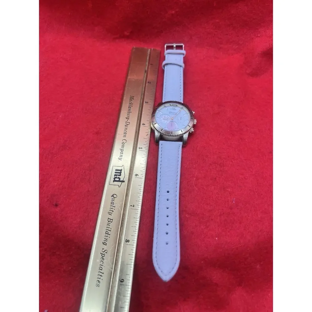 GENEVA Platinum Ladies Watch 9758 Goldtone White Leather Band New Battery Inst